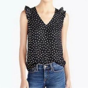 J. Crew Ruffle Sleeve Top Blouse Black Gold Polka Dot Sleeveless (Almost New)